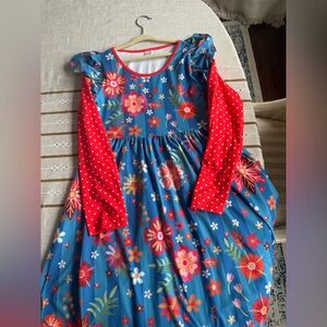 Floral Dress with Red Polka Dot Sleeves